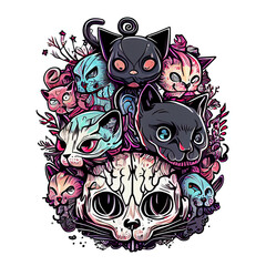 Skull Is Full Of Cats Doodle 4