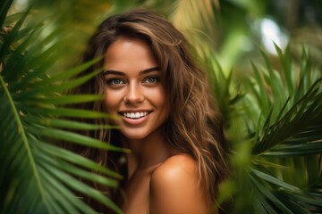 beautiful woman portrait with leaves