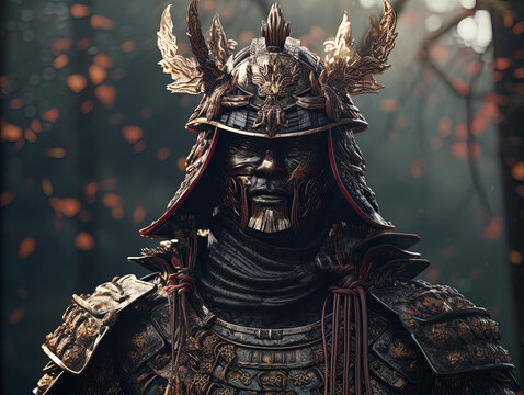 Dark Fantasy Ornate Art of a Japanese Samurai. Generative AI