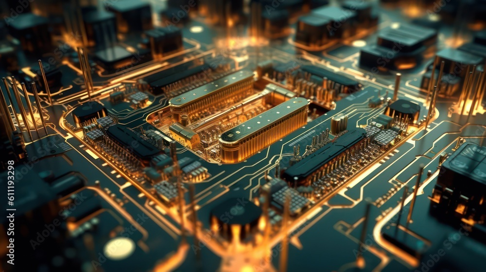 Poster close-up of the electronic circuit board. electronic computer hardware technology. 3d ai generated i