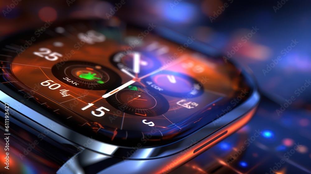 Aufkleber ai generated 3d close-up image of a digital watch face with blurred bokeh background