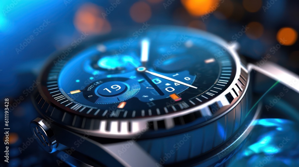 Aufkleber ai generated 3d close-up image of a digital watch face with blurred bokeh background
