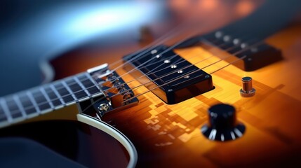 Fototapeta premium Close-up of electric guitar's strings on a blurred background. AI generated 3d image 