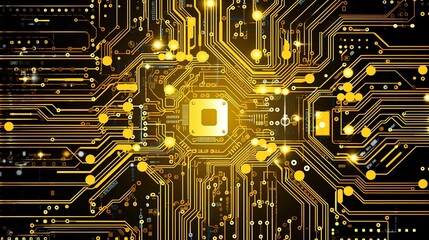 0738. Electric Yellow Tech Circuit Board. Background. Generative AI