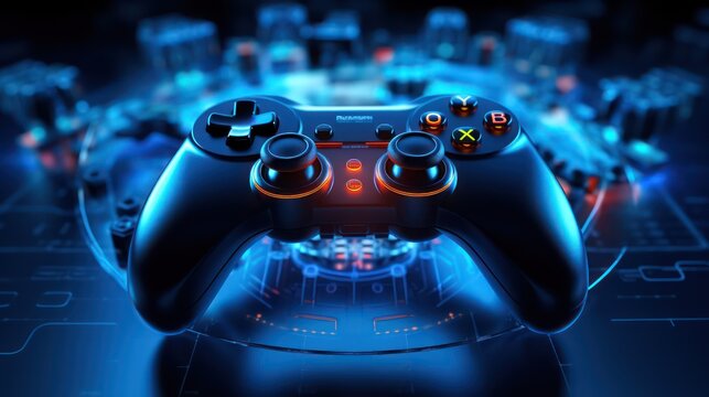 Video game controller with joystick button. AI generated illustration picture. 