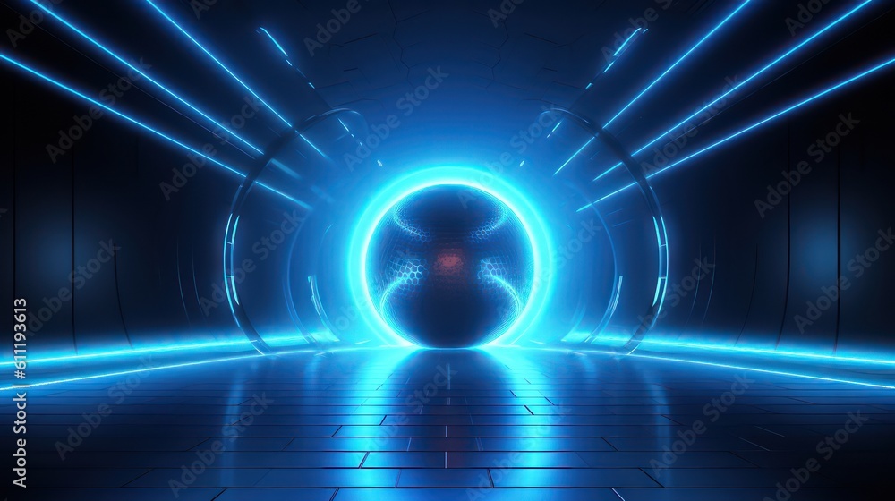 Poster generating ai illustration of a glowing transparent sphere with the abstract digital technology back