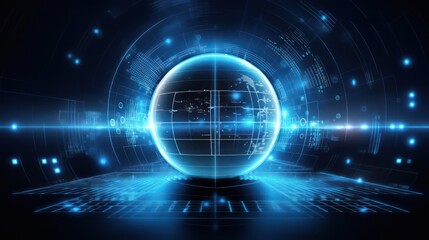 Obraz premium Generating AI illustration of a glowing transparent sphere with the abstract digital technology background.