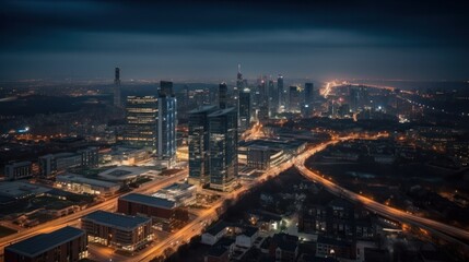 Fototapeta na wymiar Panoramic skyline and modern commercial buildings with empty asphalt road. AI Generative.