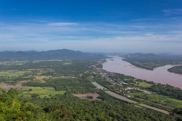 Fototapeta na wymiar Mekong river view point with green forest and beautiful sky