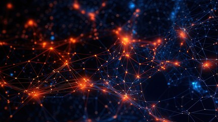 0932. Minimalist Neon Orange and Blue Cybernetic Network Background. Generative AI