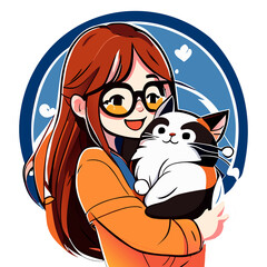 Girl smiling and hug her cat.  Lifestyle and Pet Concept. Lifestyle and Pet Concept. Generative AI