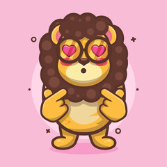 kawaii lion animal character mascot with love sign hand gesture isolated cartoon in flat style design