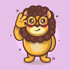 cute lion animal character mascot with ok sign hand gesture isolated cartoon in flat style design