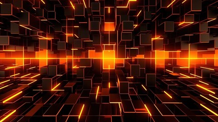 Obraz premium 0987. Neon Orange Geometric Grid Background. Generative AI