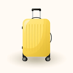 Yellow travel suitcase. Luggage, bag for things, with handles and wheels. Vector illustration. Icon, graphic design element.