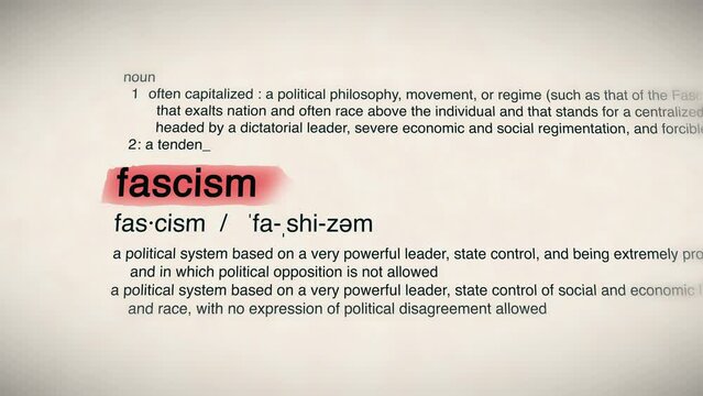 The Word Fascism Red Highlighted in a Dictionary Animation