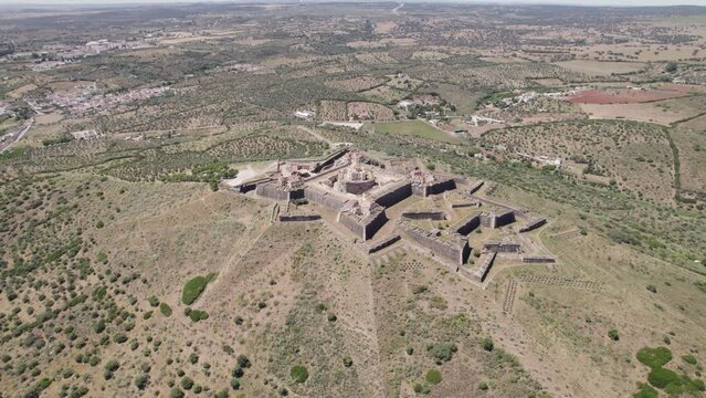 Spectacular fort of nossa senhora da graca, aerial circling. Elvas, Portugal