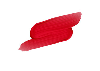 Lipstick smear smudge swatch isolated on white background. Cream makeup texture. Bright red color cosmetic product brush stroke swipe sample artwork