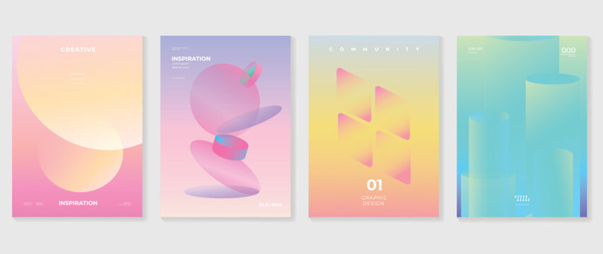 Gradient banner design background. Abstract gradient graphic with pastel, 3d, geometric shape, prism. Futuristic business cards collection illustration for flyer, brochure, invitation, social media.