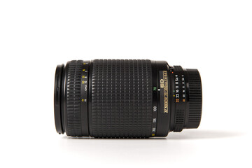 Close up and isolated shot of a DSLR camera lens