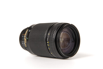 Close up and isolated shot of a DSLR camera lens