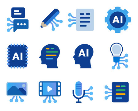 Generative AI artificial intelligence icon set collection creative creation created by technology