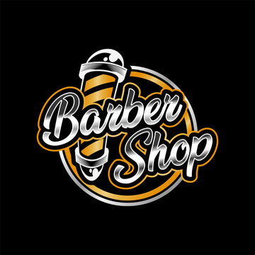 barber shop logo emblem vintage style vintage label, badge, or emblem on gray background. Vector template