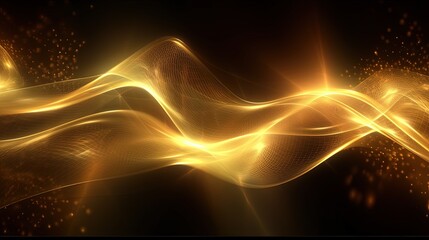 Fototapeta na wymiar 1157. Shining Golden Streams Digital Wave Background. Generative AI