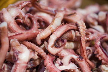 food background of raw squid tentacles for cooking