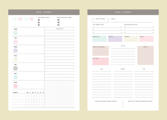 week planner. (Pastel) Minimalist planner template set. Vector illustration.