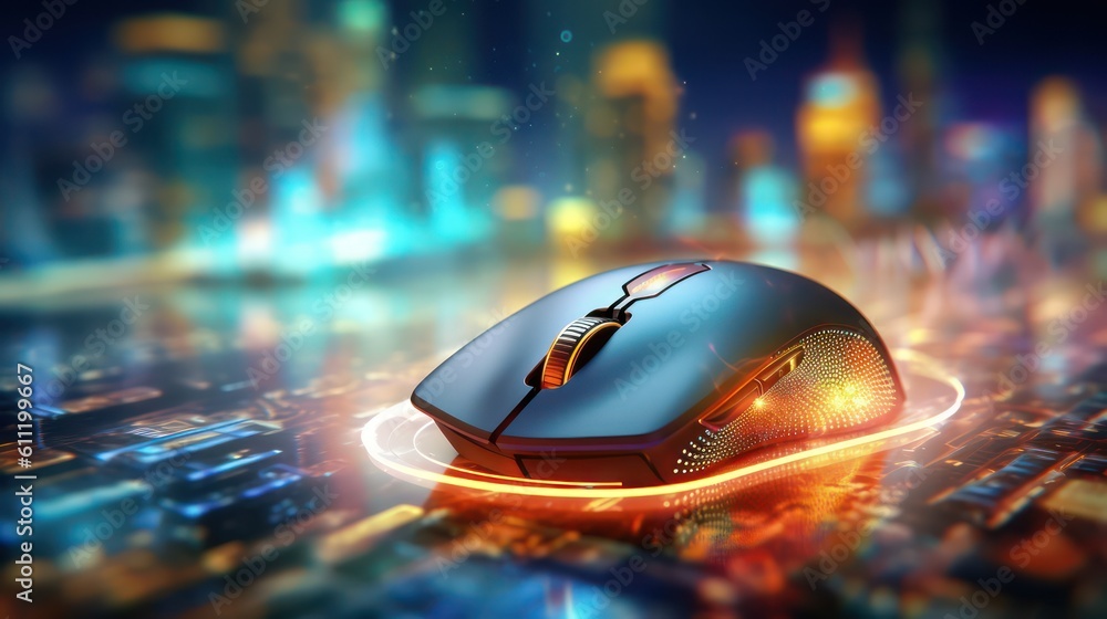 Aufkleber cyber security concept. transparent computer mouse on a blurred background. ai generated 3d image