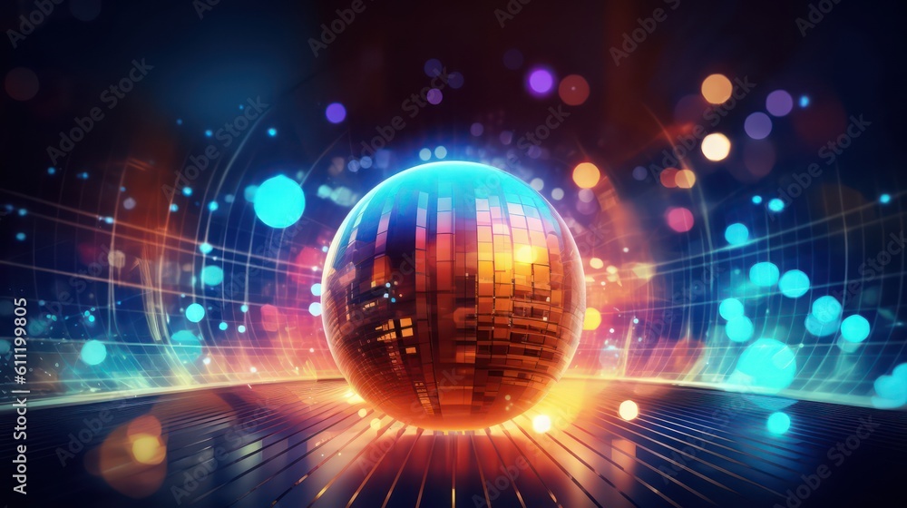 Poster ai generating picture of a glowing transparent sphere with the abstract futuristic digital technolog