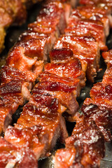 Grilled meat on hot stone. Food and cuisine concept.