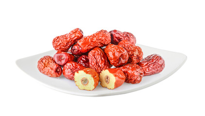 Dried red date or Chinese jujube in a plate isolated on transparent png