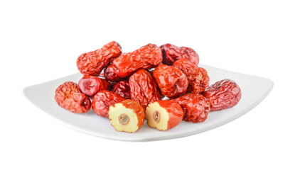 Dried red date or Chinese jujube in a plate isolated on transparent png