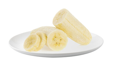 Banana slice in a plate isolated on transparent png