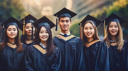 Obraz premium Portrait Group Diversity graduate college student at university outdoor, Generative AI