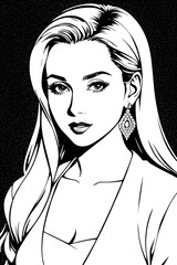 Pretty Model Women in black and white drawing