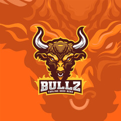Bull head esport mascot logo for gaming, baseball, soccer team. Silhouette of bull head vector illustration.