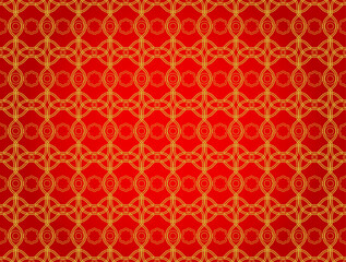 Gold and geometric grid pattern and red background. The creativity f the cirlces shape and seamless