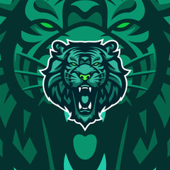Tiger head esport mascot logo for gaming, baseball, soccer team. Silhouette of tiger head vector illustration.