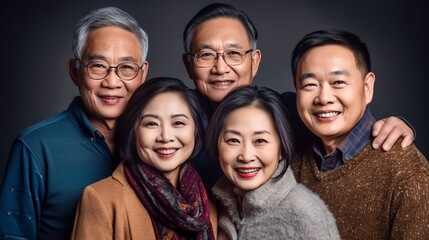 Fototapeta premium portrait group Asian Chinese senior friends having fun in the city, generative AI