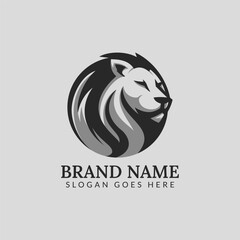 Lion head mascot logo icon badge. Premium king of forest animal sign. Vector illustration.