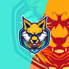 Angry fox esport mascot logo. Sport team shield brand icon vector illustration.