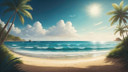 Fototapeta na wymiar summer beach background illustration. copy space. generative Ai 