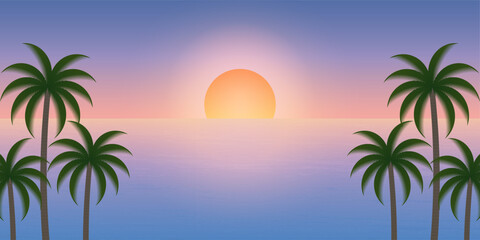 Coconut Tree or Palm Tree at the Beach During Sunset. Sunset Background. Paradise Tropical Island in Summer and Holiday Concept.