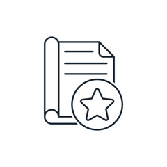 An article in a magazine marked with a star.Vector linear icon isolated on white background.