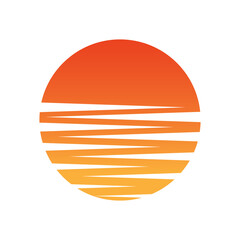 Sunset Logo Icon. Summer Paradise Beach Concept. Vector Illustration Isolated on White Background. 