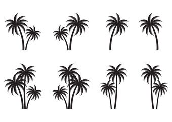 Fototapeta na wymiar Coconut Tree or Palm Tree Silhouette. Vector Illustration Isolated on White Background.