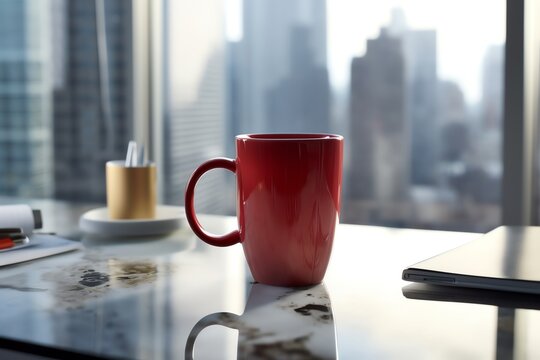A half-filled coffee mug with lipstick stain. generative AI